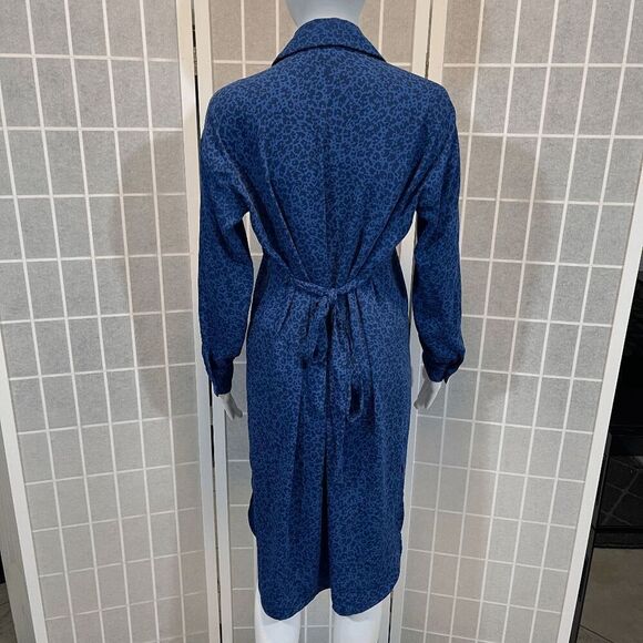Hatch Kaia Dress Maternity Blue Leopard Button Front Tie Waist Size 0 Minimalist - Picture 4 of 10